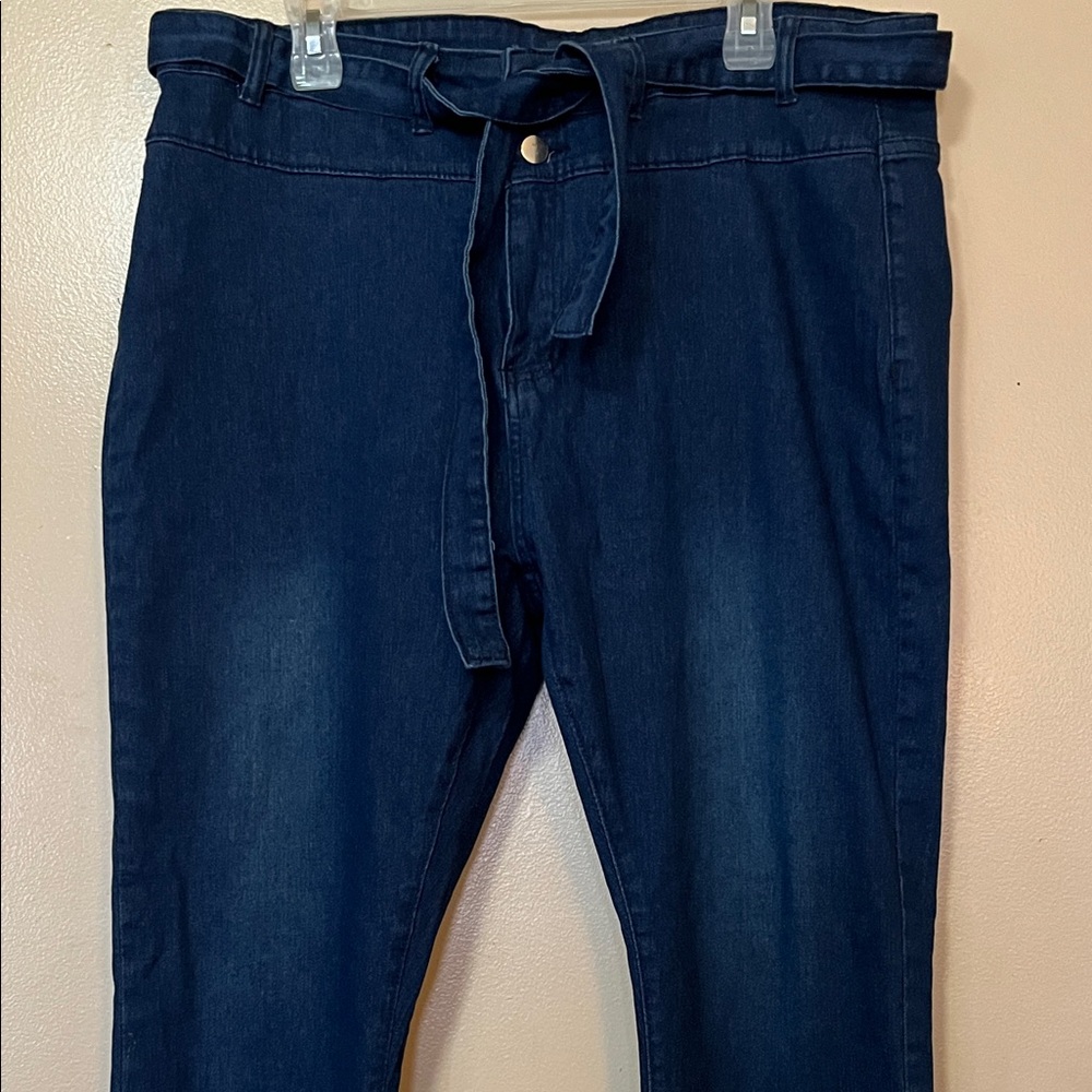Jessica Dark Indigo Wide Leg Jeans with Tie Waist
